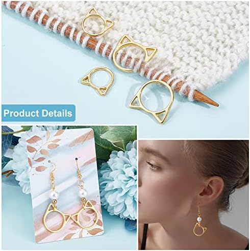 NBEADS 30 Pcs Cat's Head Stitch Marker Rings, Alloy Metallic Stitch Marker Knitting Stitch Counter Stitch Ring Markers with Wooden Storage Box for Knitting Sewing Quilting Jewelry Making