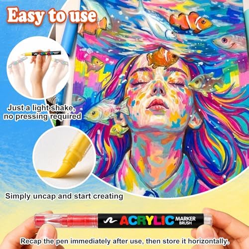 360 Colors Acrylic Paint Markers with a storage box, Soft Brush Tip Acrylic Markers for Adults, No Bleed Quick-Drying Waterproof Paint Markers for Rocks and crafts, Canvas, Wood, Glass