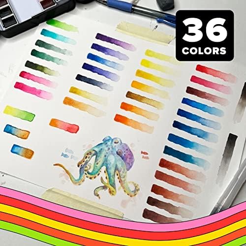Professional Watercolor Paint Set, 36 Water Colors, Painting Kit with Palette and Brush Pen, Portable Watercolor Paints for Travel and Art Projects