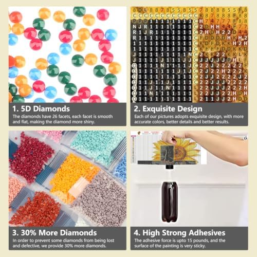 Domnpes Cross Diamond Art, Sunflower Diamond Painting Kit for Adults