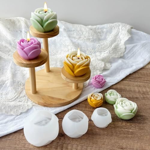 Konrisa 3 Size Rose Candle Making Molds, Flower Resin Molds, Silicone Molds for Epoxy Resin Craft,Candle Making, Cake Molds