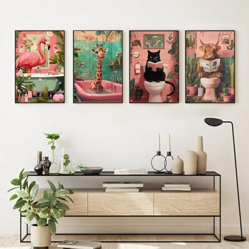 4 Pack Animals Framed Paint by Numbers Kit for Adults, 10x12 inch