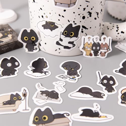 46 Pcs Cute Black Cat Stickers for Scrapbooking Diary Laptop Junk Journal Notebook Kids Envelope Card Making Diary Planner Craft DIY Craft Decoration, 23 Patterns