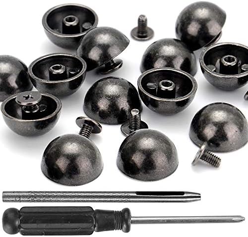 YORANYO 20 Sets 15X8MM Dome Spikes and Studs 19/32" Handbag Feet Gun Metal Round Spikes Screw Back Studs and Spikes for Clothing Shoes Leather Craft Belts Bags Accessories with Installation Tool