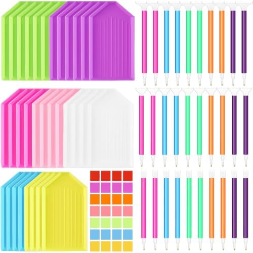 Affrolling 90 Pcs Diamond Art Tools, Drill Pens Trays Glue Clay