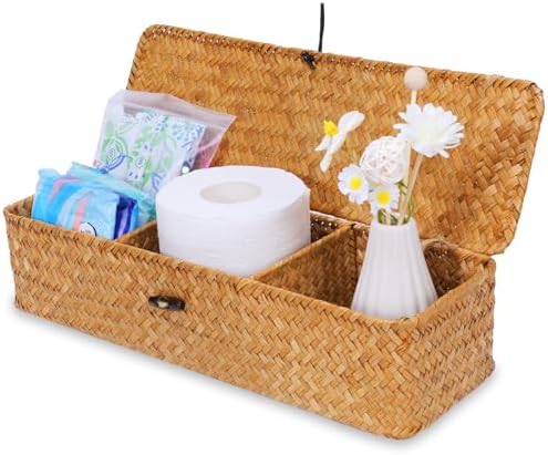 Nonam 3-Section Divided Storage Small Basket with Lid,Shelf Basket-Natural