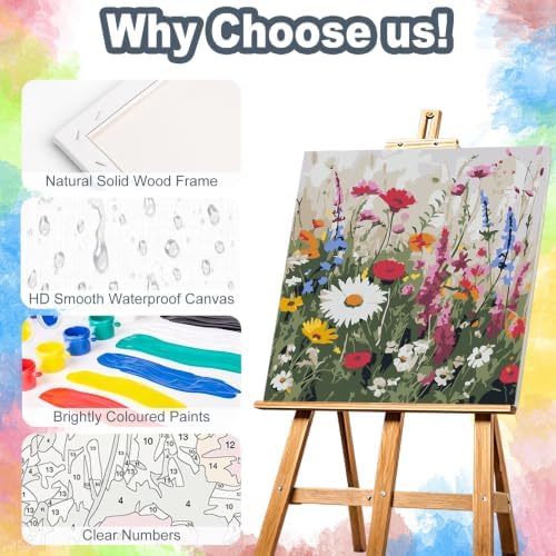 Kalonyth Flowers Framed Paint by Numbers Kit for Adults Beginner 10x10 inch