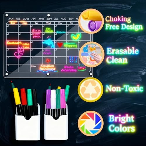 12-Color Liquid Markers for LED Note Board with Colors, Compatible with Reusable Doodle Book, Light-Up Acrylic Message Boards,and LED Writing Boards, Neon Markers Erasable Pens