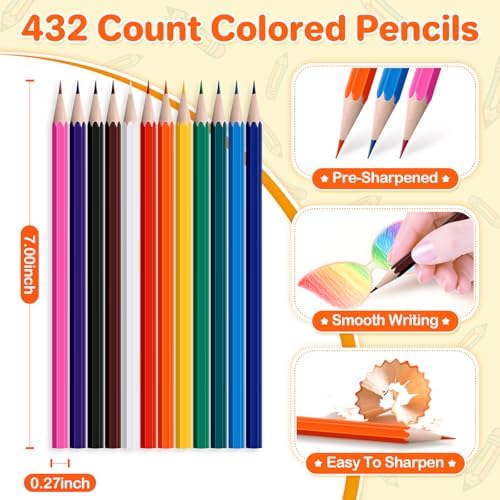 Colored Pencils Bulk, 432 Count, 36 Pack Color Pencils for Kids Classroom