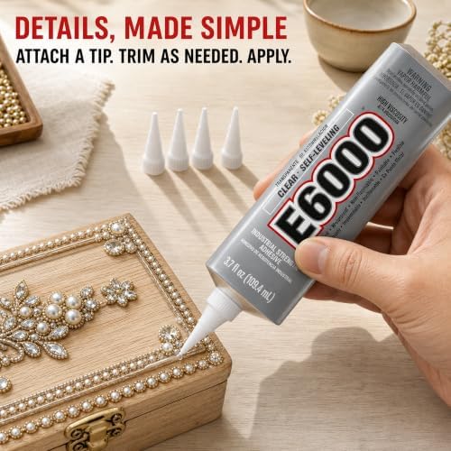 E6000 3.7 Ounce (109.4mL) Tube Industrial Strength Adhesive for Crafting, 10 Snip Tip Applicator Tips and Pixiss Art Dotting Stylus Pens 5 pcs Set