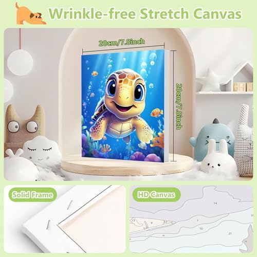 Reivworl Sea Turtles Paint by Numbers Kit for Kids with Frame 8×8 inch