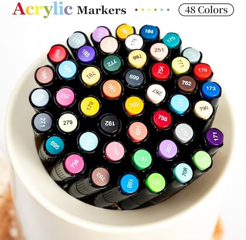 Linbsunne 48 Colors Markers Dual Tip Art Marker Set for Book Drawing, Coloring Illustrations, Ceramics, Card making, Note taking Planner