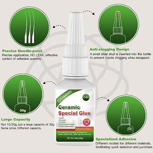 30g Ceramic Glue, Instant Ceramic Super Glue for Porcelain &Pottery
