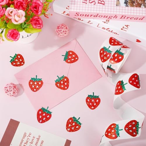 Strawberry Stickers,500Pcs Red Glitter Laser Strawberry Decals for Kids Fruit Themed Party Decor Scrapbooking Card Making Gift Wrapping Classroom Rewards