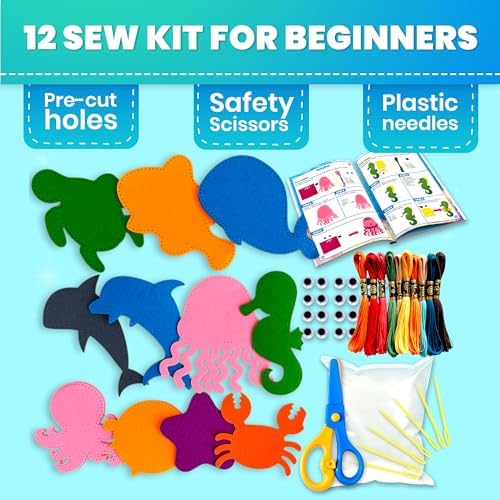 Sewing Kit for Kids Ages 4-8 - 12 Beginner DIY Kids Sewing Crafts Ages 5-8