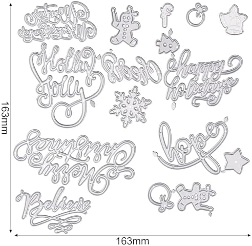 21 Pieces Christmas Die Cuts Words Cutting Dies Christmas Snowflake Tree Bell Snowman Gingerbread Cut Stencils for Xmas Scrapbooking Card Album Craft Making Supplies