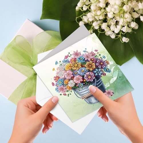 Diamond Art Cards with Envelopes–6PCS DIY Diamond Painting Greeting Cards Kit | Card Making Kit with Bling for Adults & Beginners | Birthday,Holiday & Thank You Cards (Flowers)