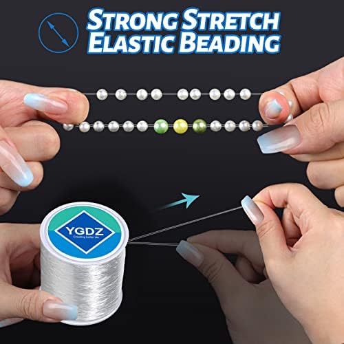 0.8mm Elastic String, YGDZ 3 Rolls Bracelets String Clear Elastic Stretch Cord Jewelry Bead Bracelet String for Seed Beads, Bracelets and Jewelry Making (100m/Roll)
