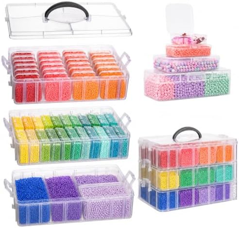 Bead Storage Organizer, 56 Containers, 3-Tier Stackable Case