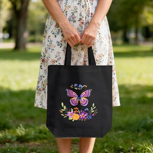 ERKOON Canvas Tote Bag Embroidery Kit for Beginners, Needlepoint Arts Crafts Cross Stitch Kits for Adults Including Stamped Embroidery Bag with Hoops, Needle, Instruction and Color Threads (Butterfly)