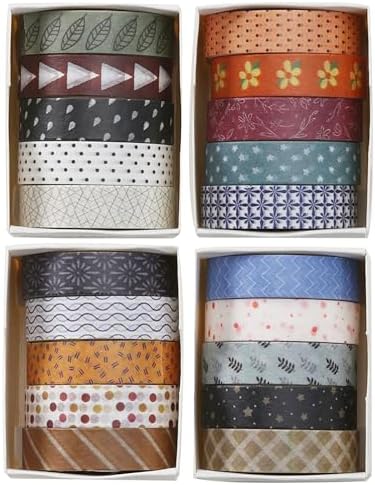 YUBBAEX 20 Rolls Basic Patterns Washi Tape Set Skinny Masking Creative Decorative Tapes, Designer's Selection (Collection 2-Enchantment)
