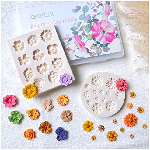 KEOKER Polymer Clay Flower Molds - 2 Pcs Molds for Jewelry Making, Clay Cutters for Earrings Decoration (Medium Flower)