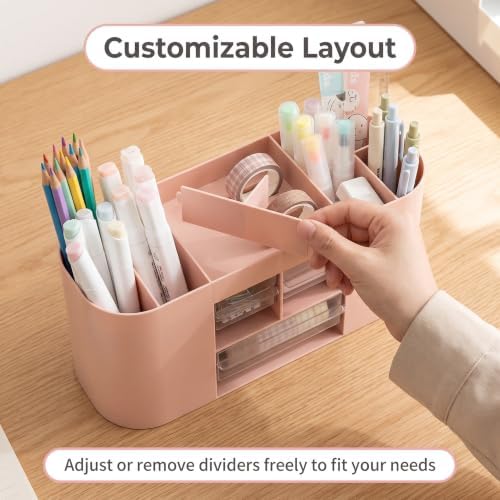 Makeup Organizer with Drawers, Vanity Storage Box, Pink