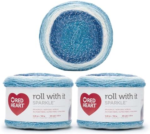 Red Heart Roll with It Sparkle Yarn for Crocheting, Krystal, 3-Pack