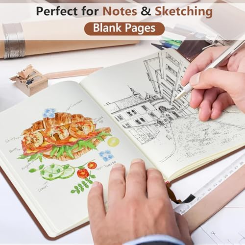 Blank Journal Notebook 5.9"×8.5", Leather Sketchbook,160 Pages Sketch book | A5 Sketchbook for Drawing, 100 Gsm Plain Paper, Writing Journal for Men Women, Hardcover Notebook for School Work Travel Art