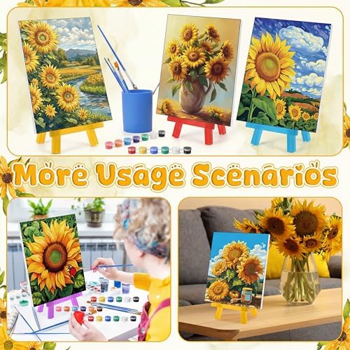 Blosssound 10 Set Pre Printed Canvas Pre Drawn Canvas Painting with Easel Kits 5" x 7" Outline Painting Panels for Beginners, DIY Craft Project, Home Decors(Sunflower)