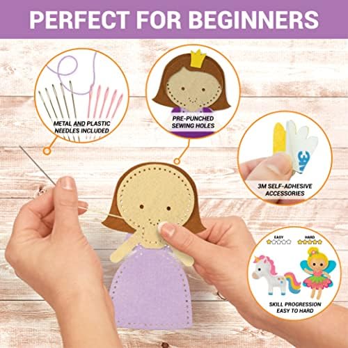 Craftorama Sewing Kit for Kids, Fun and Educational Fairytale Craft Set for Boys and Girls Age 7-12, Sew Your Own Felt Animals Craft Kit for Beginners, 165 Piece Set