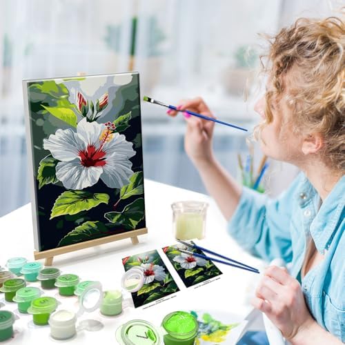 ATDMS Paint by Numbers Kit for Adults Flowers Paint by Numbers with Frame DIY Floral Paint by Number with Easel Adult Paint by Number Kits on Canvas Framed for Gift Home Wall Decor 8x12 Inch