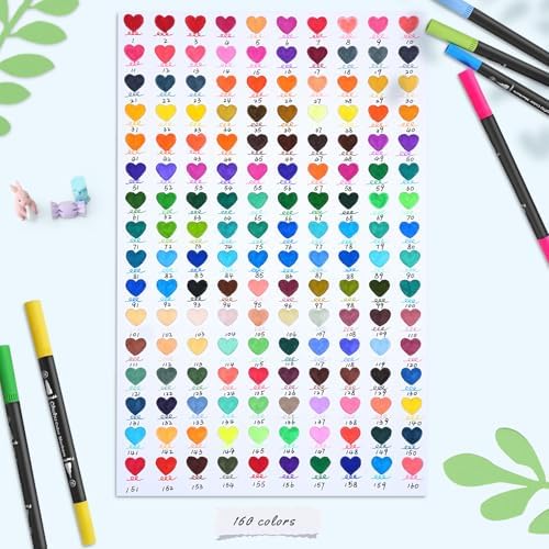 Ohuhu Adult Coloring Book Markers 160 Color Dual Tip Water-Based-Maui-Black | No Bleed Coloring Markers Fineliner & Brush Drawing Pens Art Pens for Kids Adults Sketch Journal