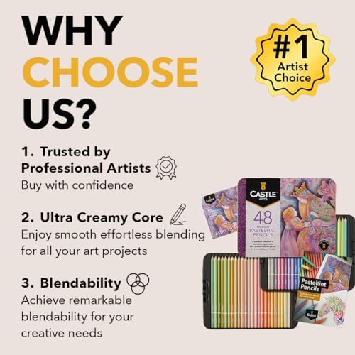 Castle Art Supplies 48 Pastel Colored Pencils for Adults - Premium Quality