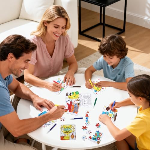 24 Set Fathers Day Crafts for Kids Classroom Bulk, Father's Day Arts DIY Jigsaw Puzzle with Shirt Hat Crown, Summer Camp Best Dad Activity Painting Kit for School Gifts Coloring Games Party Favors