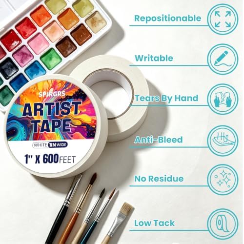 2 Pack Artist Tape For Watercolor Paper, 1inch Wide 600Ft Long Total