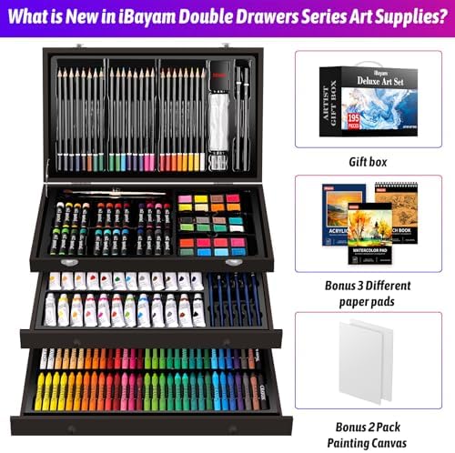 iBayam Art Set,195-Pack Arts and Crafts for Kids Ages 8-12, Deluxe Gift Box