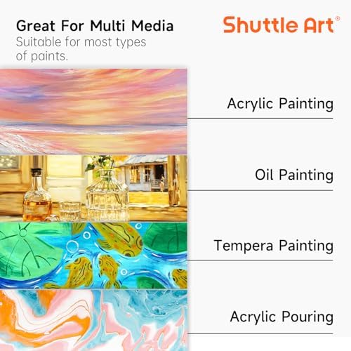Shuttle Art Canvas for Painting, 20-Piece Multi-Pack 5x7 & 8x10 Inch Stretched Canvas, 100% Cotton, Primed White Blank Canvases, Ideal Art Supplies for Kids Acrylic Oil Acrylic Pouring