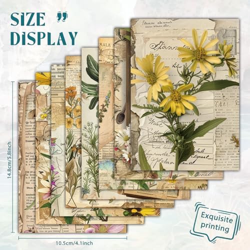 Bomichi 16 Sheets Scrapbook Paper, Vintage Decorative Scrapbook Supplies for Junk Journal Card Making Picture Art Collage DIY 4.1x5.8 inches, Plants theme