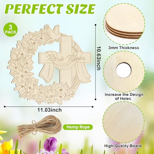 Large Size 12" Wooden Easter Ornaments to Paint, Wooden DIY Blank Unfinished Christian Religious Ornament Happy Easter Jesus He is Risen Door Sign Lily Cross Hanging Plaque Crafts Hanging Decorations