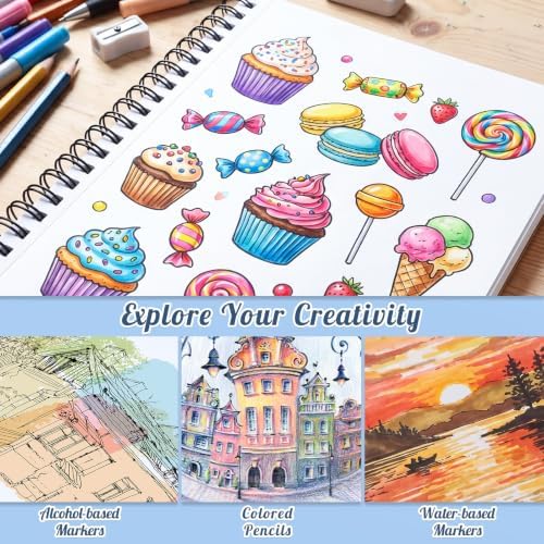 5.8×8.3 Marker Pad, 50 Sheets, Smooth Acid-Free Paper for Markers | Bleed-Resistant Coated Paper, Lay-Flat Binding, for Alcohol Markers, Fineliners, Pencils, Calligraphy