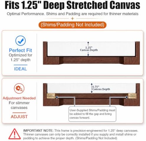 Canvas Floater Frame for 1”–1.25”Deep Gallery Wrapped Canvas, Wood-Look Floating Frame Wall Artwork for Oil Paintings, Gallery Bedroom, Living Room, Studio, Made in USA (Dark Walnut,28x28)