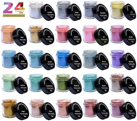 VITARIE Mica Powder for Lip Gloss, Skin, Nails, Soap Making, Bath Bombs, Epoxy Resin, Art Crafts, 24 Colors(0.11oz) Each, Neat Jar Set