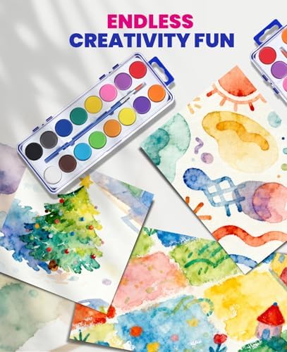 24 Pack Watercolor Paint Set, 16 Colors Watercolor Paint Set Bulk with Paint Brushes, Washable Paint, Art Supplies for Classroom, Parties