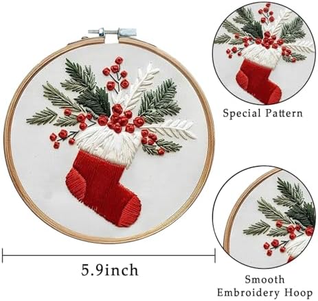 LB Christmas Embroidery Kit for Adults, 4Pc Christmas Embroidery Kits for Beginners with Red Truck, DIY Hand Cross Stitch Kit Holiday Gifts Ornaments Decorations