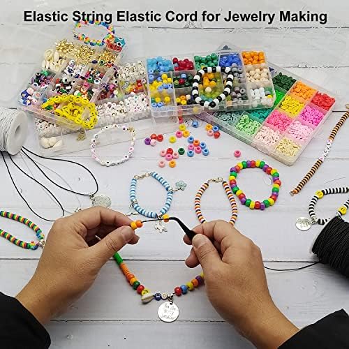 LUSTEMBER Elastic String for Bracelets, 1 mm x 110 Yards Sturdy Stretchy Elastic Cord for Jewelry Making, Necklaces, Beading - Black