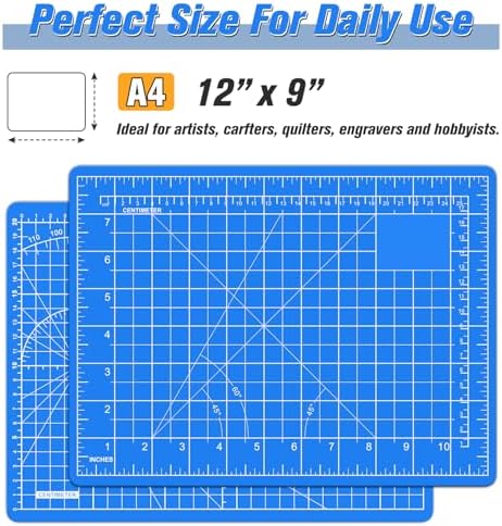 DIYSELF 9in×12in Cutting Mat, A4 Self Healing Craft Mat for Sewing | A4 Cutting Mat for Fabric, Quilting and Scrapbooking, 5-Ply Double-Sided Craft Cutting Board with Printed Grid