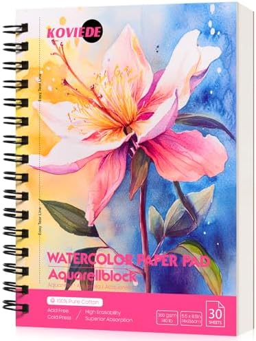 KOVIEDE 100% Cotton Watercolor Paper Pad 5.5"x8.5" 30 Sheets