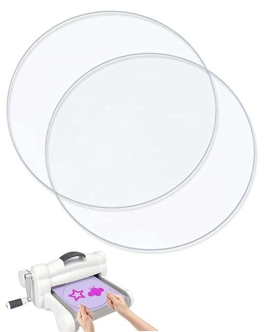 UCEC 2 Pcs 5.1in Clear Circular Cutting Pads for Die Cutting & Scrapbooking | Polycarbonate Plastic Cutting Plates for Die-Cut Machines, Crafting & Scrapbooking, Durable Clear Circular Pads, 5.1 Inch
