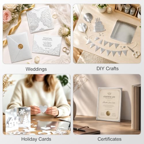 Silver Cardstock 8.5x11 in, 92lb/250GSM Metallic Shimmer, 20 Sheets